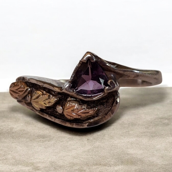 Vintage Sterling Silver 925 & 12k Signed Amethyst Black Hills Gold  Ring Size 6 - Picture 6 of 16